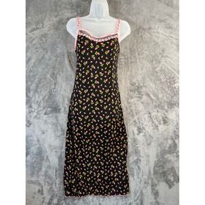 NWT Betsey Johnson x Forever 21 Floral Midi Slipdress Womens Medium Black Pink